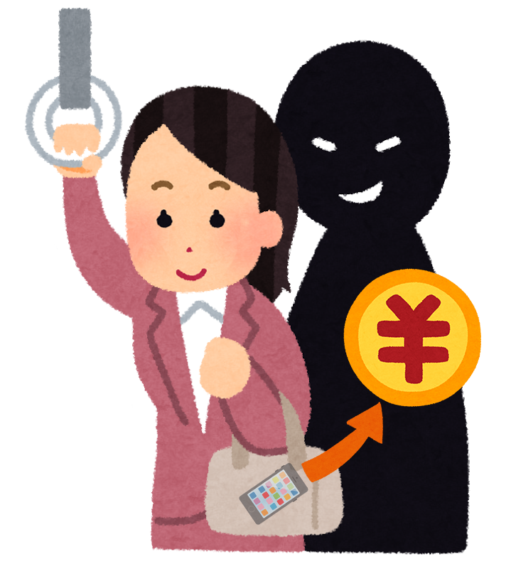 電子マネーすりの被害に遭う女性の図